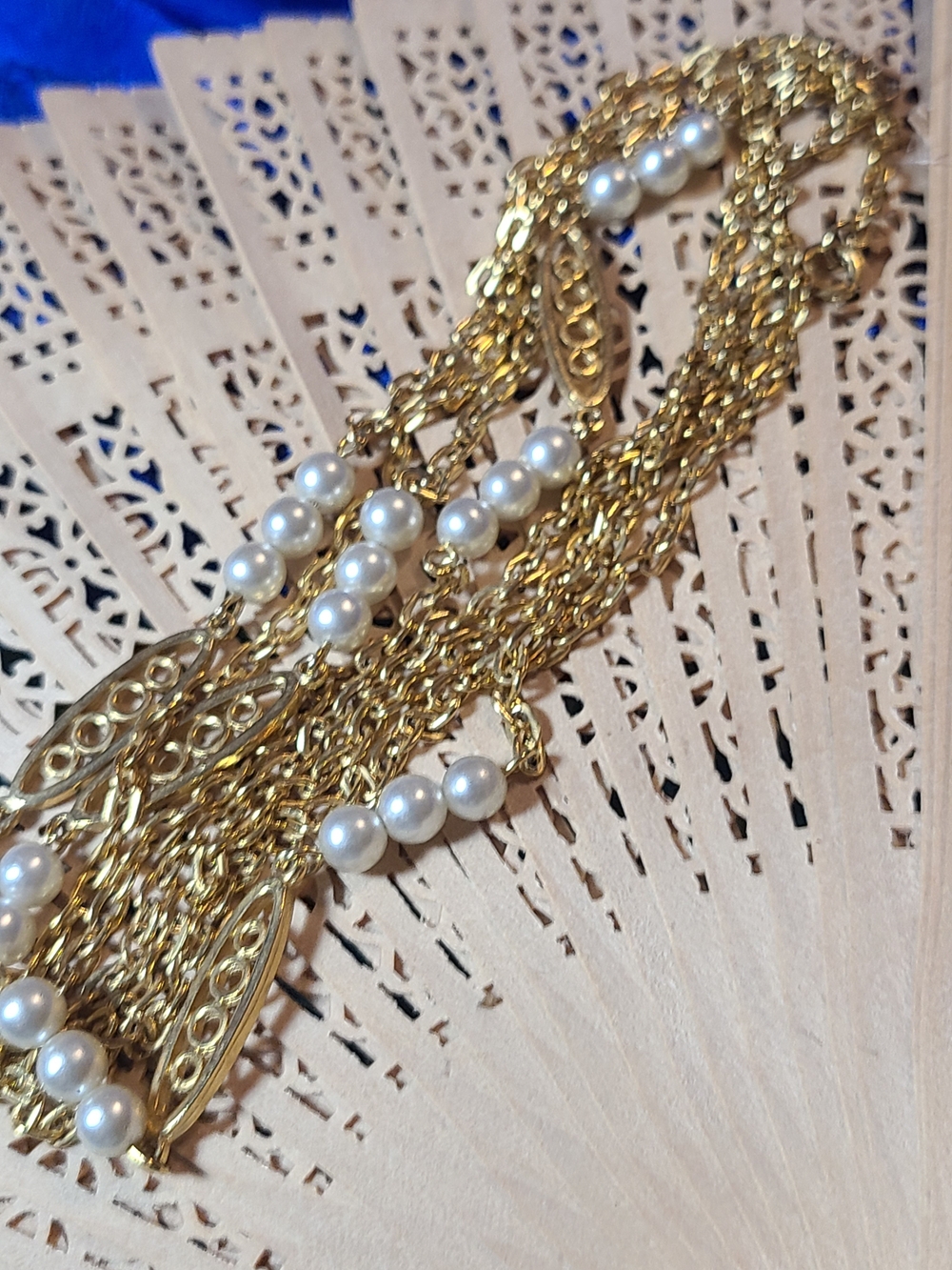 Antique Gold and White Multi-Strand Pearl Necklace